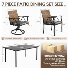 Andehomy 7-Piece Patio Dining Set for 6, Outdoor Dining Set with Wicker Swivel Patio Dining Chairs with Cushions & Black Rectangular Woodgrain Dining Table with 1.75”Umbrella Hole, Black & Brown