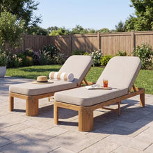 Merax Acacia Wood Outdoor Chaise Lounge Chair Set of 2 with Cushion, Teak