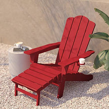 Flash Furniture Halifax Poly Resin Adirondack Chair with Cup Holder and Pull Out Ottoman, All-Weather Poly Resin Indoor/Outdoor Lounge Chair, Red