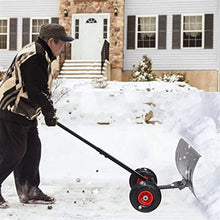 Snow Shovel Snow Push with Wheels| Heavy-Duty Snowplow with Adjustable Handle for Road Snow Removal Snow Pusher