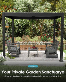 GREENVINES 10' x 10' Louvered Pergola | Outdoor Gazebo with Adjustable Top | Integrated Drainage System | Rustproof Hardtop Patio Roof | for Sun & Rain Shade | Deck Garden Backyard | Black