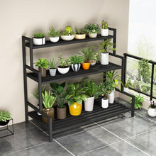Rectangle 3 Tier Plant Shelf Large Metal Plant Stand Garden Display Shelf Black Simple Flower Pot Holder Multifunctional Storage Rack Rustproof Waterproof Flower Stand For Patio Balcony Yard