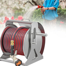 DPLXQPP Garden Hose Reel Wall-Mounted,Heavy-Duty Wall-Mounted Hose Reel,Can Accommodate 10-50m Hose,Wall-Mounted/Floor-Mounted Metal Hose Reel,with Multi-Function Water Gun,15m