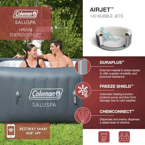 Bestway Coleman Hawaii AirJet Large Square Inflatable Hot Tub Gray