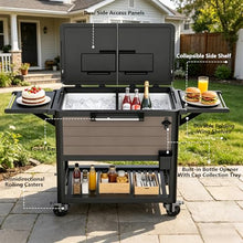 104 Quart Rolling Ice Chest, Portable Patio Party Cooler with Divider,Spacious 104-Qt Capacity, Chills 36hrs, Serving Tray, Rolling Ice Chest for Indoor and Outdoor Entertainment,Coffee Brown