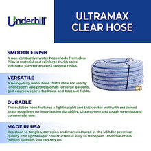 Underhill UltraMax Commercial Garden Water Hose 100 ft, Heavy-Duty, Flexible, Anti-Kink, Non-Conductive, 600 psi, H10-100C, 1 Inch x 100 ft, Clear