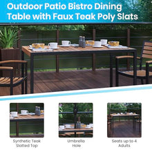 Flash Furniture Lark Outdoor Steel Dining Table with Umbrella Hole - Faux Teak Poly Slatted Top - Commercial Grade Table-Black Frame-30x48 Table Seats up to 4 Adults