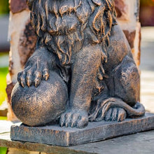 Zaer Ltd. Magnesium Pair of Lion Statues (Outdoor Safe) (27" Tall w/Ball (Set of 2), Aged Bronze (Painted))
