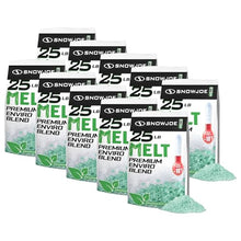 Snow Joe 10 Pack Premium Enviro Blend Snow & Ice Melt, Green-Coated Deicer Crystals, 25 lb - Safer Melter for Vegetation, Concrete & Metals