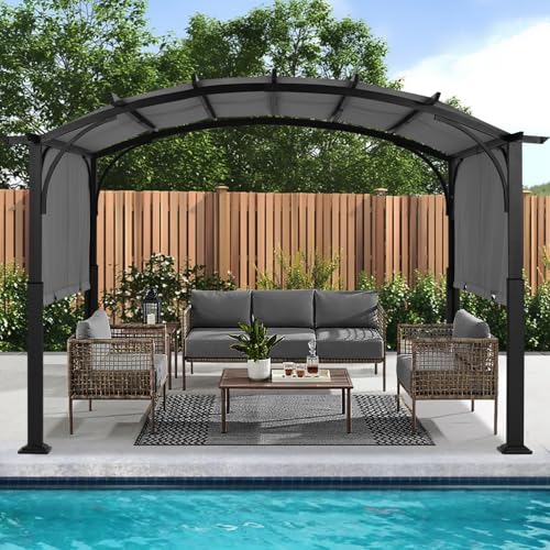 ABCCANOPY Arched Pergola 10'x10' with Retractable Sun Shade, Dary Gray