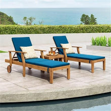 Noble House Perla Outdoor Wood 3-Pc Chaise Lounge Set with Cushion Blue