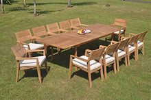 13 PC A Grade Outdoor Patio Teak Dining Furniture Set - 117" Double Extension Rectangle Table & 12 Cellore Stacking Arm Chairs