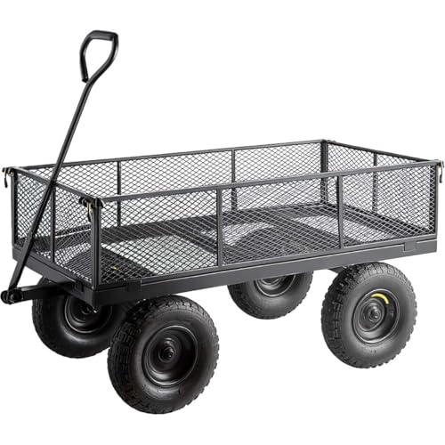 51.2" x 23" Steel Garden Utility Cart - 1,200 lb Capacity - Heavy-Duty Mesh Wagon with Removable Sides, Flatbed Conversion, 13" Pneumatic Tires for Landscaping, Yard, Farm, and Commercial Use