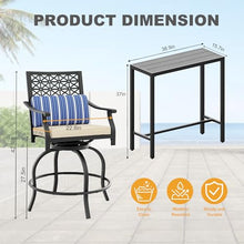 Reljofum 3 PCS Swivel Patio Chairs Set with Beige Cushions, 3 Pieces Outdoor Bar Set with 2 Swivel Counter Height Bar Stools, High BistroSets with 2 Outdoor Bar Stools and 1 BarTable