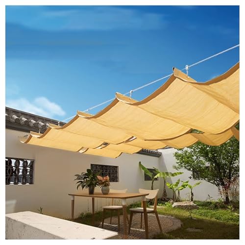 FENGZEQUAN Retractable Wave Awning Cover, Slip Rope Retractable Shade Sail, Breathable Wave Awning，Replacement Pergola for Outdoor Gardens, Patios, Decks and Gazebos(W2.4*L15m/W7.87*L49.21ft)