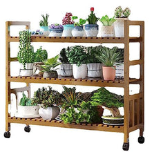 OJKJGYTF Indoor Plant Stand Baoo Plant Stand, 3Tier Baoo Flower Rack with Lockable Wheels for Indoor Outdoor Yard Garden Patio Balcony Living Room,One Size,Brown
