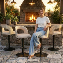 Furnimart Outdoor Bar Stools Set of 6 with Covers Waterproof, Adjustable Patio Stools with Hollow Back, Counter Height Swivel Chairs for Garden, Yard, All-Weather Textilene Fabric, PU Beige