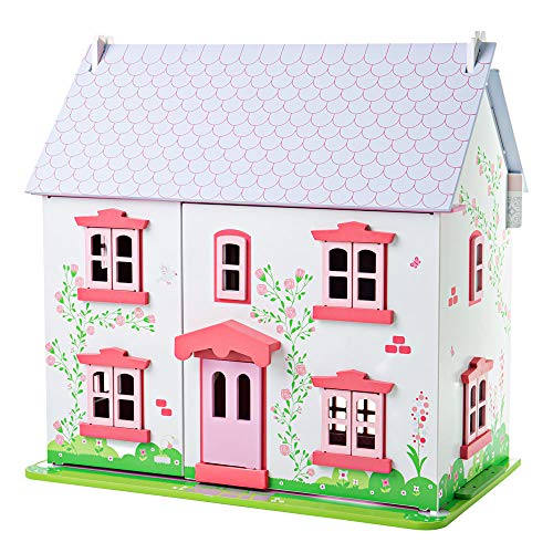Bigjigs Toys Heritage Rose Cottage Wooden Doll House Dark Green
