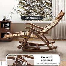 MHJKHG Folding Rocking Chair, Bamboo Rocker Chair with Massage Footrest, Garden Recliner with High Backrest, 5 Reclining Positions, Leisure Armchair, Lounge Chair, Load-Bearing