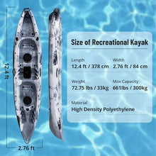 Garvee 12.4FT 2-Person Fishing Kayak with Paddle Black White