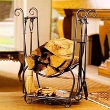 DJVHSRI Metal Firewood Rack Set, Indoor & Outdoor Fireside Wood Storage Organizer with 4 Fireplace Tools, Black Copper Log Holder, No Need to Install,Copper