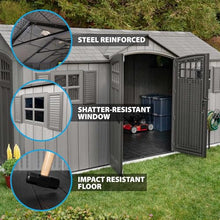 Lifetime 15 ft x 8 ft Outdoor Storage Shed, Dual Entry, Gray, Resin Backyard Tool Shed with Lockable Doors and Weather-Resistant Panels