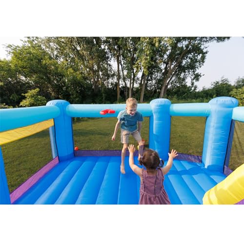 Bounceland Pop Star Inflatable Bounce House with Slide and Basketball Hoop Blue