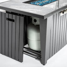 42" Propane Gas Fire Pit Table 50000 BTU Rectangular Outdoor Fire Pit with Marble Tile Tabletop Glass Wind Guard, Steel Patio Fire Table & Lid, Blue Glass Beads & Rain Cover for Backyard Garden, Gray