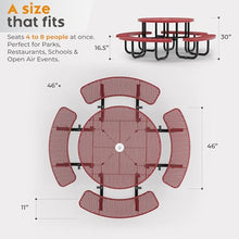 OUTTANS Commercial Metal Picnic Table (Red, 46in, Round, Expanded Steel)