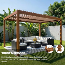 Patio Kingdom 10' x 10' Louvered Pergola Outdoor Aluminum Pergola Kit with Adjustable Roof, All-Weather Metal Gazebo with Drainage System for Patio, Deck, Garden and Backyard Shade, Wood Looking
