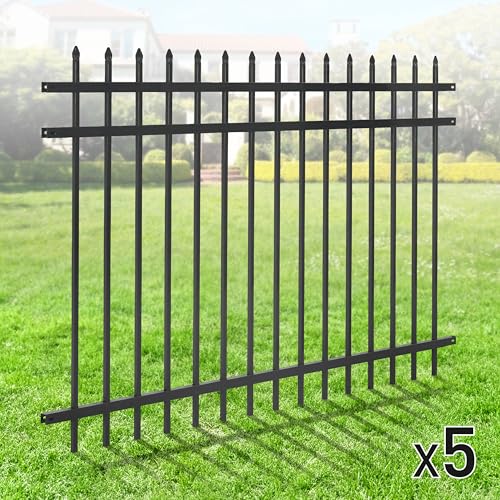 Fencer Wire Heavy Duty Pinnacle Fence Barrier Panel, 4FT Height X 6FT Width Anti-Rust Metal Fencing Panel, Steel Outdoor Decorative Garden Fence Panel for Yard, Pool, Patio, Pack of 5