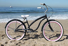 Firmstrong Bella Fashionista 3-Speed Beach Cruiser Bicycle 26-Inch Matte Black/Pink Rims