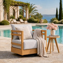 Merax Outdoor Patio Swivel Acacia Wood Chair with 360° Rotation, Water-Resistant Thick Cushions & Removable Cover, 400 Lbs Weight Capacity Lounge Chair for Deck, Backyard, Garden, Teak + Gray