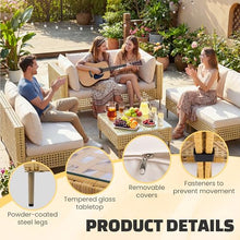 LHBcraft 7-Piece Outdoor Furniture Set, Handmade Rattan Patio Furniture Set, Outdoor Sectional Furniture, Patio Sectional with Fluffy Cushions and Coffee Table, Yellow Beige