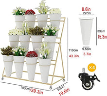 HYUIO 3 Tier Flower Display Stand with 12 Buckets Mobile Plant Stand on Wheels for Garden Balcony and Florist with Large Capacity