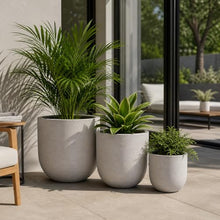 Set of 3 Round Cylinder Polystone Indoor/Outdoor Planters, Gray