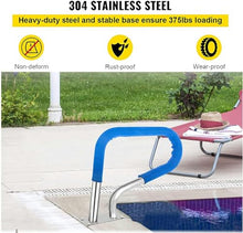 BSNANCA 2PCS Pool Rail, Pool Railing 304 Stainless Steel Pool Handrail with Blue Grip Cover Anti-Slip Pool Safety Handrails for Swimming Pool Sloped Entry Spa Water Park