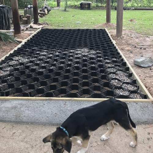 MLYAYE Plastic Ground Geo Grid for Parking Lots, Outdoor Shed Base Pea Gravel Stabilization Pad with Drain Hole for Gazebos/Yard/Garden/Driveway, Folding Expansion(6"/15cm high,5x10m (16.5 x 33ft))