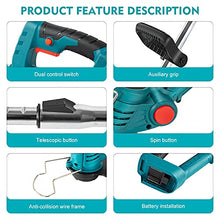 Portable Battery Lawn Mower, 2.0 Ah 850 W max extendable for Weeds with 2 x 24 V Batteries and Quick Charger, for Lawn Mowing, Lawn Care, Drive