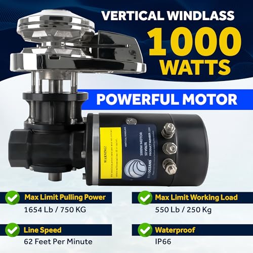 Five Oceans Vertical Windlass Kit 1000W 12V DC Silver/Black