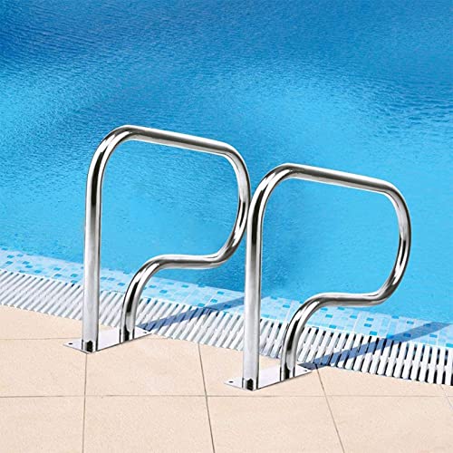 MSHOSAC Pool Handrail Pool Handrail, Inground Pools Handrails,Stainless Steel Pool Stair Railing, Handrail with Quick-Mount Base Plate,Full Set Accessories (2pcs)