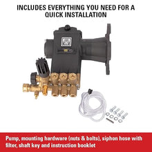 AAA Pumps 90038 Horizontal Triplex Plunger Replacement Pressure Washer Pump Kit, 3800 PSI, 3.5 GPM, 1" Shaft, Includes Hardware and Siphon Tube, for Industrial Gas Powered Machines, Black