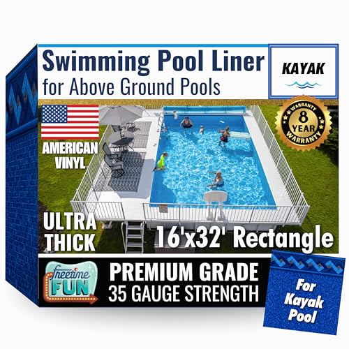 Freetime Fun Permalast Pool Liner | 16 Foot by 32 Foot Rectangle | 48 inch Wall Height | 20 MIL Virgin American Liner 8 YR Full Warranty | for Kayak Beaded Style Above Ground Swimming Pools