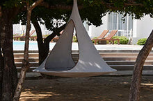 Vivere Cacoon Hanging Songo Chair- Indoor/Outdoor Olefin Canvas- 440 lb Capacity (Moon)