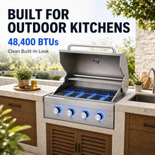 4 Burner Built in Propane Grills Charcoal & Natural Gas Grill Combo