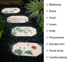 Plant-Themed Sidewalk Walkway Stepping Stone, 45 × 27 Cm Large Outside Decorative Stones for Yard Backyard, Retro Chinese Style Floor Road Stone