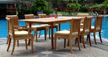 WholesaleTeakFurniture Grade-A Teak Wood 8 Seater 9 Pc Dining Set: 94" Double Extension Rectangle Table & 8 Giva Chairs (6 Armless & 2 Arm/Captain) #WFDSGVk