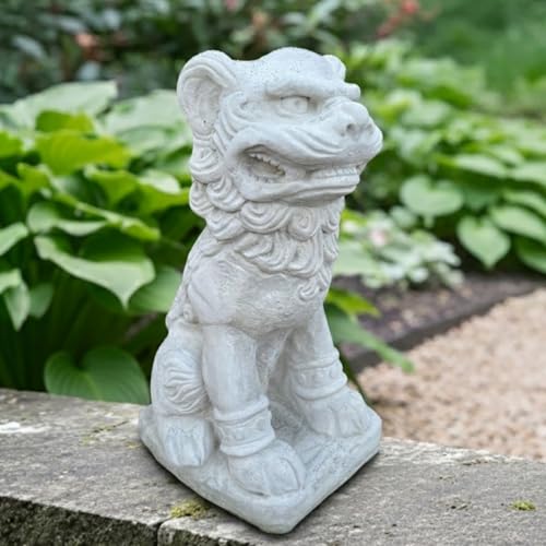 OLOMA Concrete Guardian Lion Statue Chinese Foo Dog Sculpture Imperial Lion Protector Asian Garden Decor Mythical Beast Outdoor Yard Ornament Fantasy Lover Gift