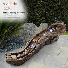 Alpine Corporation 80" Long Indoor/Outdoor Wood River Log Water Fountain with LED Lights, Cascading Natural Water Feature for Gardens, Patios, Yards, and Outdoor Decor, Brown and Gray
