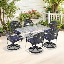 Cast Aluminum Patio Swivel Chair 6PCS With Black Frame and Blue Cushions